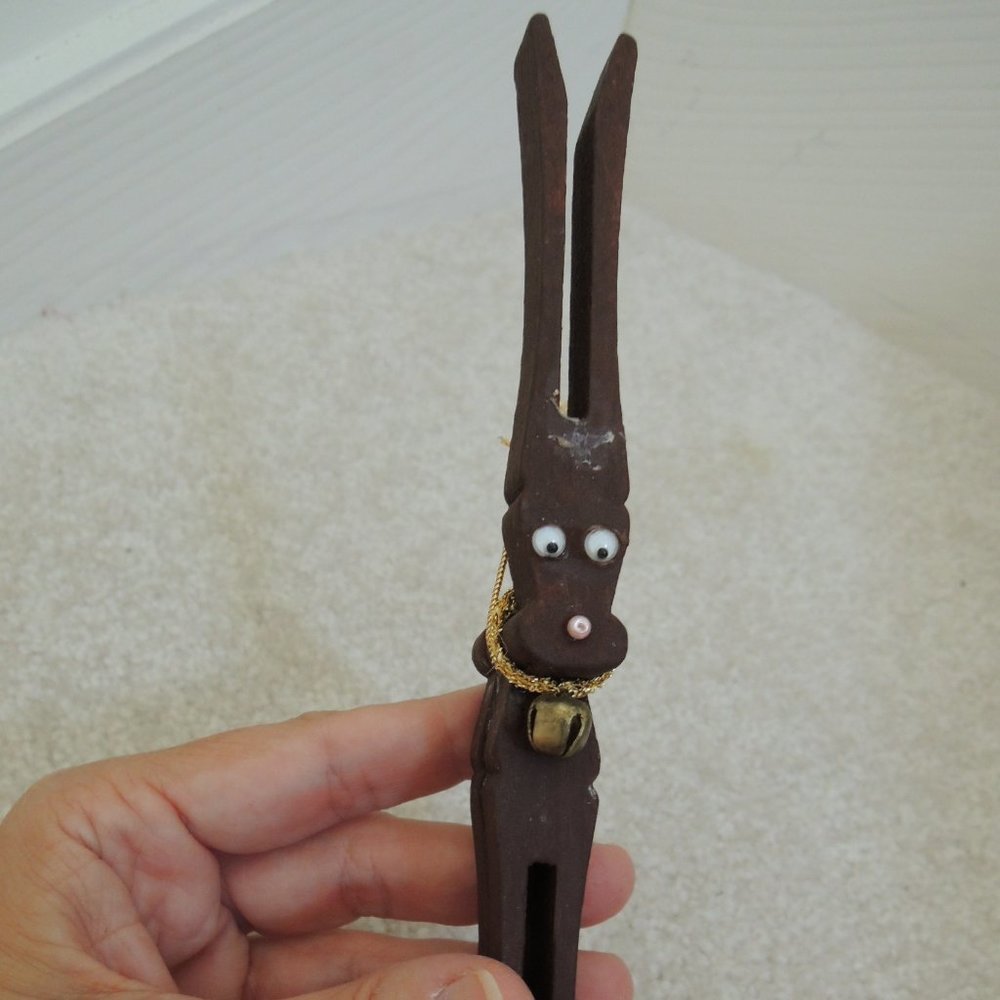 Christmas Ornament Rudolph the Red Nosed Reindeer Vtg 60s Clothespin Ornament